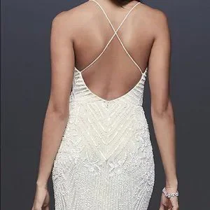 beaded sheath v neck dress with godets Embellished V-Neck Fitted Evening Gown with Beaded Short Sleeves main image 0
